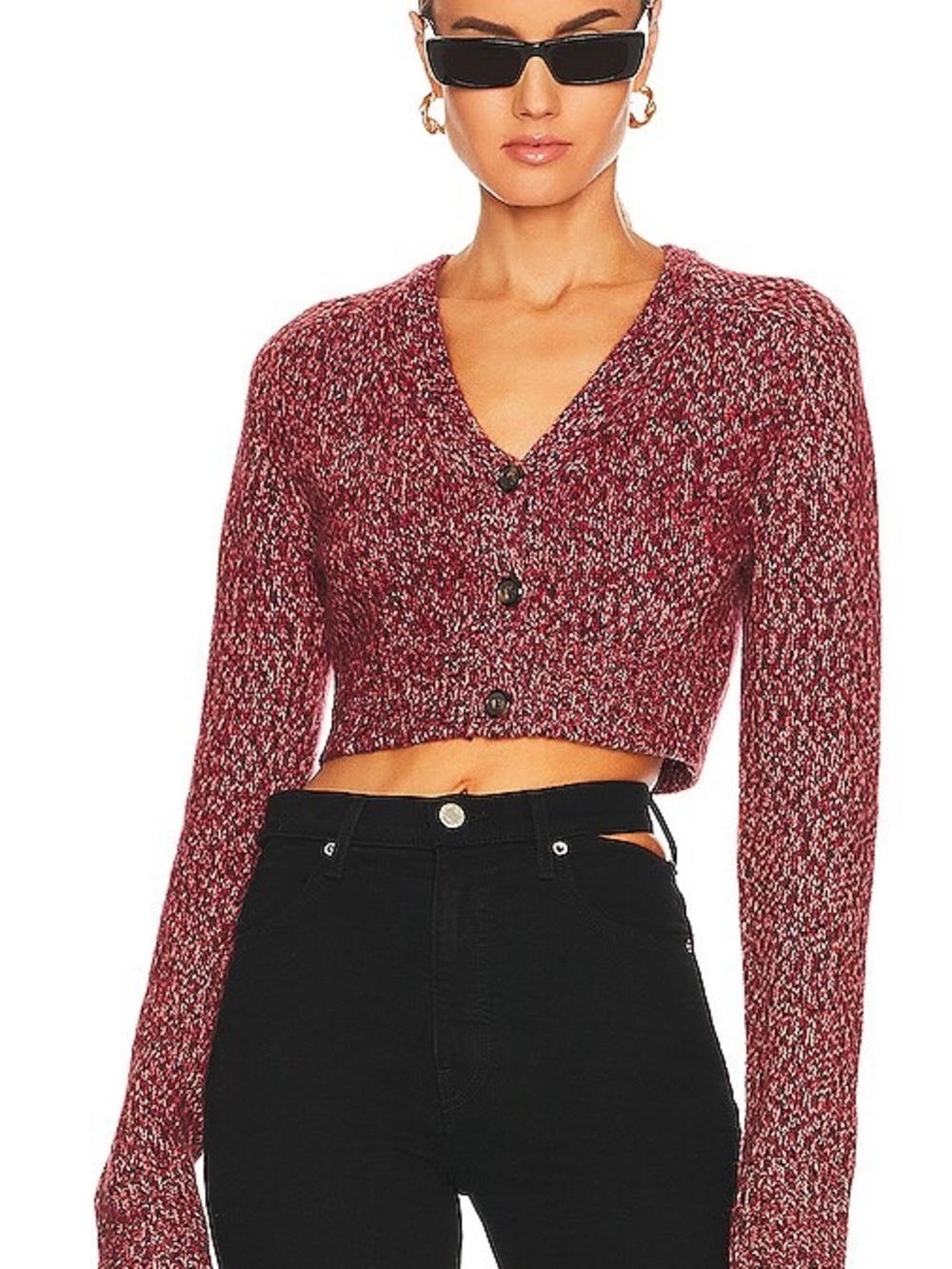 Helmut Lang Cropped Knit Button Down Cardigan Wool Cashmere In Raspberry XS